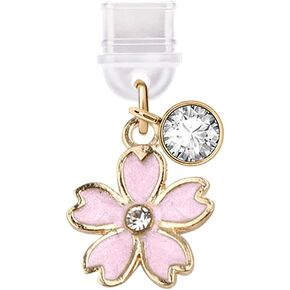 ELISE & FONDA TP254 Type-C USB Charging Port Anti Dust Plug Tiny Cherry Blossom Cell Phone Charm for Samsung/Huawei/OnePlus/Xiaomi/oppo Android Phones (Pink)