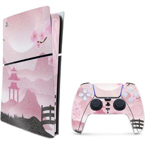MightySkins Glossy Glitter Skin Compatible with Playstation 5 Slim Digital Edition Bundle - Cherry Blossom Dream | Protective, Durable High-Gloss Glitter Finish | Easy to Apply | Made in The USA