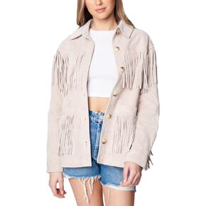 [BLANKNYC] womens Real Suede Fringe Shirt Jacket, Stylish Coat & Designer Clothing