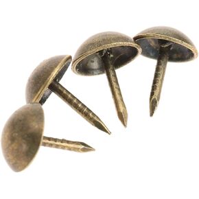 100 Pcs Bronze Round Head Nails Vintage Decorative Tacks Brass Upholstery Snag Thumb Stud Antique Copper Push Pins for Furniture Sofa Chair Wood Case Medium Size (Head Dia:3/8", Height:5/8")