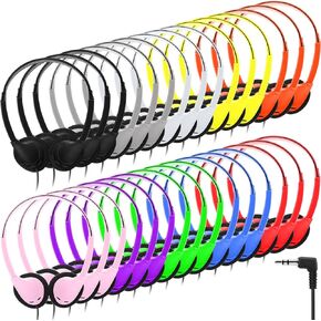 Kingdder Headphones Earphones Bulk Multi Color over Ear Headset with 3.5mm Plug Cord Earphones Adjustable Headphones for Students in Classroom Libraries Kids Teen and Adults, 10 Colors (10 Pcs)