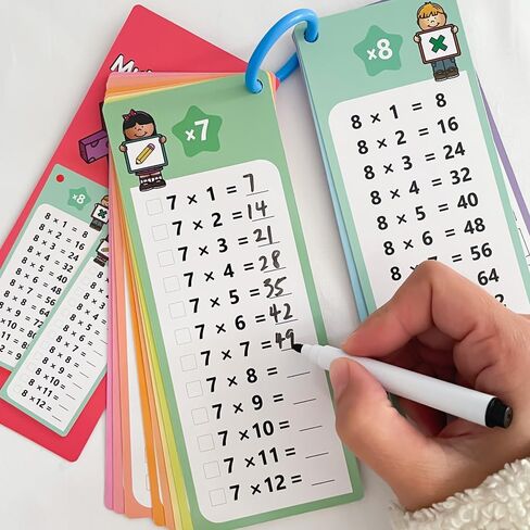 Lachilly 0-12 Multiplication Table Cards with 2 Dry Erase Pens, Educational Times Table Flashcards for Kids, Self Check Classroom Home Learning Aids, Elementary School Teacher Teaching Aids, 15 Cards in Saudi Arabia