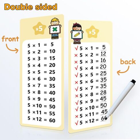 Lachilly 0-12 Multiplication Table Cards with 2 Dry Erase Pens, Educational Times Table Flashcards for Kids, Self Check Classroom Home Learning Aids, Elementary School Teacher Teaching Aids, 15 Cards in Saudi Arabia