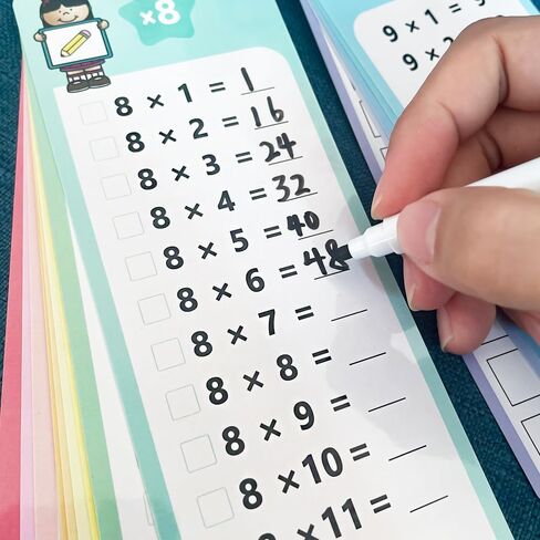 Lachilly 0-12 Multiplication Table Cards with 2 Dry Erase Pens, Educational Times Table Flashcards for Kids, Self Check Classroom Home Learning Aids, Elementary School Teacher Teaching Aids, 15 Cards in Saudi Arabia