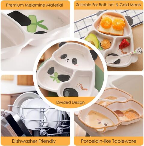 مجموعة أدوات طعام الأطفال من بير، طبق أطفال من الميلامين مع ملاعق للأطفال، مجموعة أطباق طعام للرضع والأطفال الصغار للفطام، مجموعة أدوات متينة وممتعة للأطفال in Kuwait