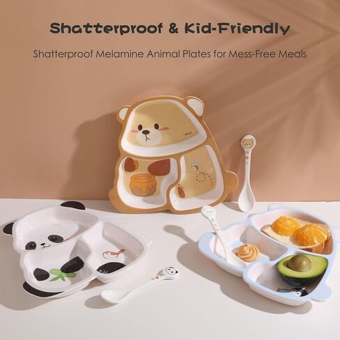 مجموعة أدوات طعام الأطفال من بير، طبق أطفال من الميلامين مع ملاعق للأطفال، مجموعة أطباق طعام للرضع والأطفال الصغار للفطام، مجموعة أدوات متينة وممتعة للأطفال in Kuwait