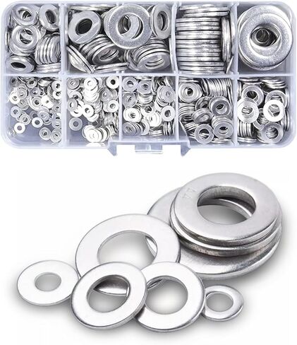 UGSHY 684 PCS Car Oil Drain Plug Gasket Assortment Set, 9 Specifications Flat Washers M2 M2.5 M3 M4 M5 M6 M8 M10 M12, Oil-Proof Extrusion Sealing Gasket Kit, Universal Automotive Accessories (Silver) in Saudi Arabia