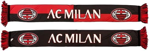 AC Milan Official Scarf, Double Checkered Graphic and Mono Color with Writing, Polyester, Red, Black, One Size in Saudi Arabia