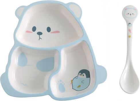 مجموعة أدوات طعام الأطفال من بير، طبق أطفال من الميلامين مع ملاعق للأطفال، مجموعة أطباق طعام للرضع والأطفال الصغار للفطام، مجموعة أدوات متينة وممتعة للأطفال in Kuwait