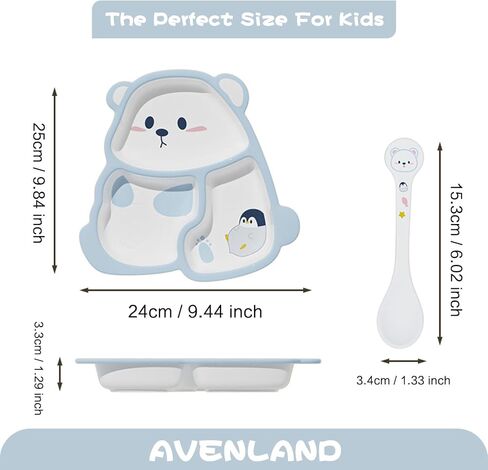 مجموعة أدوات طعام الأطفال من بير، طبق أطفال من الميلامين مع ملاعق للأطفال، مجموعة أطباق طعام للرضع والأطفال الصغار للفطام، مجموعة أدوات متينة وممتعة للأطفال in Kuwait