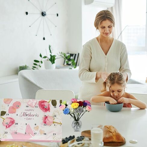 yawthin Mother's Day False Flower Calendar, Mothers Day Artificial Flowers Countdown Calendar, 24 Days Different Rose Advent Calendar with Box Gifts for Grandmother, Mother, Women in Saudi Arabia