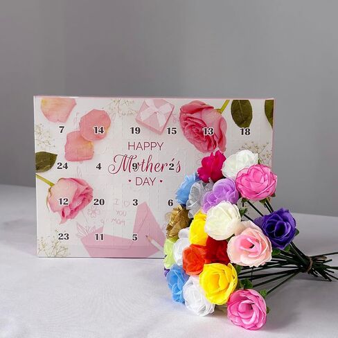 yawthin Mother's Day False Flower Calendar, Mothers Day Artificial Flowers Countdown Calendar, 24 Days Different Rose Advent Calendar with Box Gifts for Grandmother, Mother, Women in Saudi Arabia