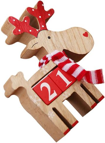 Amosfun Christmas Calendar Countdown Advent Calendar Wooden Deer Ornament for Christmas Home Decoration in Saudi Arabia