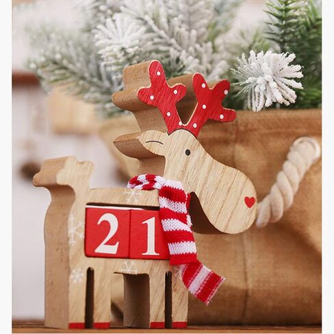 Amosfun Christmas Calendar Countdown Advent Calendar Wooden Deer Ornament for Christmas Home Decoration in Saudi Arabia