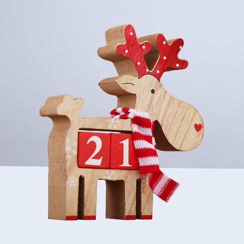 Amosfun Christmas Calendar Countdown Advent Calendar Wooden Deer Ornament for Christmas Home Decoration in Saudi Arabia