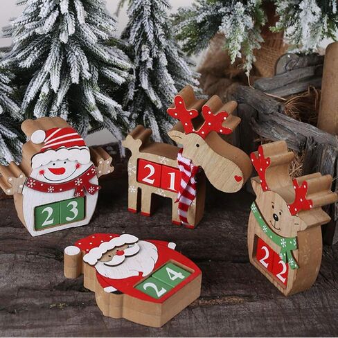 Amosfun Christmas Calendar Countdown Advent Calendar Wooden Deer Ornament for Christmas Home Decoration in Saudi Arabia