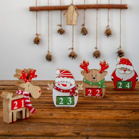 Amosfun Christmas Calendar Countdown Advent Calendar Wooden Deer Ornament for Christmas Home Decoration in Saudi Arabia