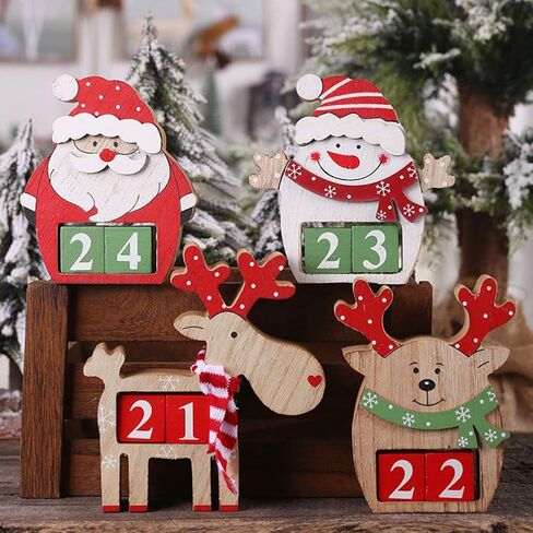 Amosfun Christmas Calendar Countdown Advent Calendar Wooden Deer Ornament for Christmas Home Decoration in Saudi Arabia