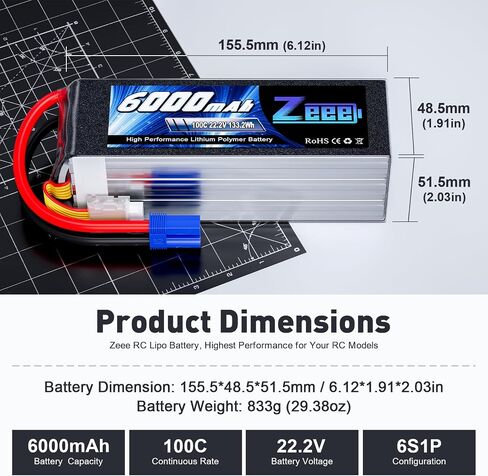 Zeee 6S Lipo Battery 6000mAh 22.2V 100C with EC5 Connector Soft Pack RC Battery for RC Car Truck RC Airplane Helicopter Quadcopter Boat (2 Packs) in Saudi Arabia