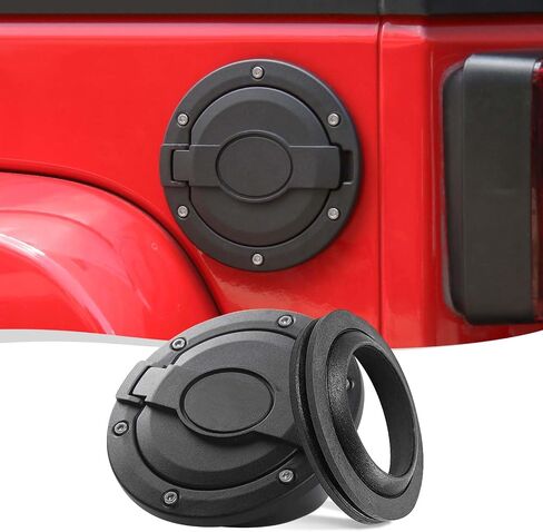 Voodonala for Jeep Wrangler JK JKU Gas Fuel Tank Cover with lock Compatible with Jeep Wrangler JK JKU 2007-2018 2&4Doors(Black,Come with Rubber Rings) in Saudi Arabia