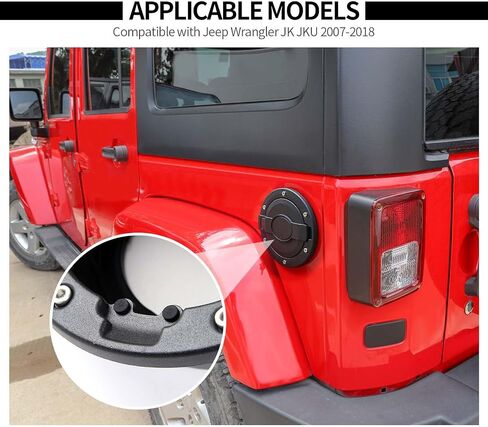 Voodonala for Jeep Wrangler JK JKU Gas Fuel Tank Cover with lock Compatible with Jeep Wrangler JK JKU 2007-2018 2&4Doors(Black,Come with Rubber Rings) in Saudi Arabia