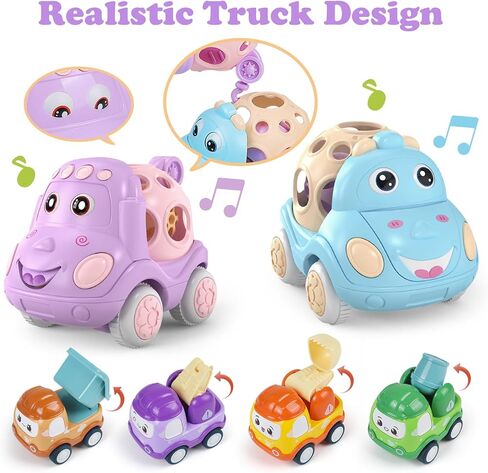 Baby Mini Pull Back Car Set for Toddlers 1-3, Rattle Roll Soft Car Toys for Infant, 8 PCS Push Vehicles Toy Car with Storage Box, Friction Powered Vehilces Idea Gifts for Boys Girls in Saudi Arabia