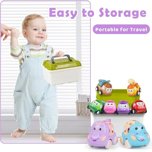 Baby Mini Pull Back Car Set for Toddlers 1-3, Rattle Roll Soft Car Toys for Infant, 8 PCS Push Vehicles Toy Car with Storage Box, Friction Powered Vehilces Idea Gifts for Boys Girls in Saudi Arabia