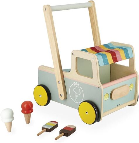 Janod - Janod - Wooden Pull-Along Ice Cream Cart/Trolley - 4 Ice Creams Included - Silent Wheels - Anti-Tip System - FSC-Certified - Water-Based Paint - 1 Year, J08049 in Saudi Arabia