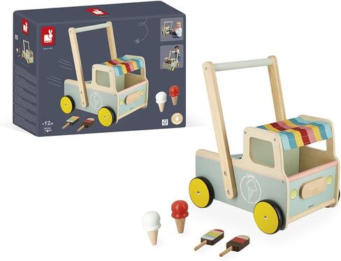 Janod - Janod - Wooden Pull-Along Ice Cream Cart/Trolley - 4 Ice Creams Included - Silent Wheels - Anti-Tip System - FSC-Certified - Water-Based Paint - 1 Year, J08049 in Saudi Arabia