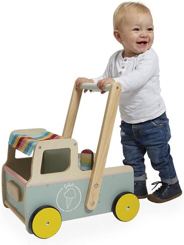 Janod - Janod - Wooden Pull-Along Ice Cream Cart/Trolley - 4 Ice Creams Included - Silent Wheels - Anti-Tip System - FSC-Certified - Water-Based Paint - 1 Year, J08049 in Saudi Arabia