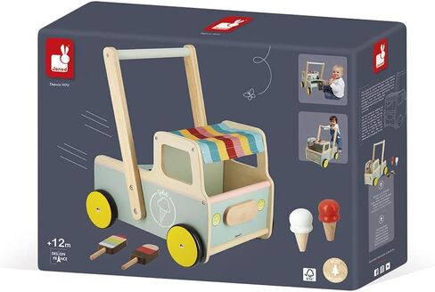 Janod - Janod - Wooden Pull-Along Ice Cream Cart/Trolley - 4 Ice Creams Included - Silent Wheels - Anti-Tip System - FSC-Certified - Water-Based Paint - 1 Year, J08049 in Saudi Arabia