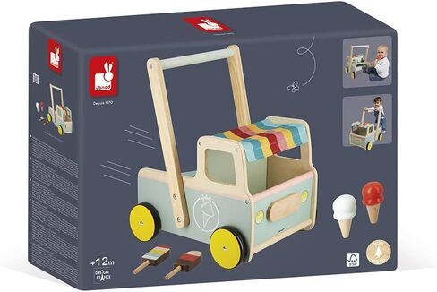 Janod - Janod - Wooden Pull-Along Ice Cream Cart/Trolley - 4 Ice Creams Included - Silent Wheels - Anti-Tip System - FSC-Certified - Water-Based Paint - 1 Year, J08049 in Saudi Arabia