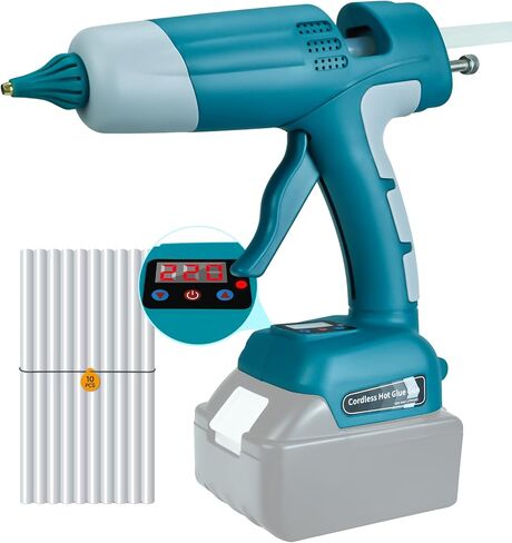 مسدس غراء ساخن لاسلكي لماكيتا 18 فولت LXT بطارية ليثيوم أيون، مسدس هواء ساخن 100 وات مع شاشة LCD رقمية، مسدس غراء سريع التسخين لمدة 30 ثانية 10 قطع 11 مم أعواد غراء للفنون/الحرف اليدوية/الإصلاحات (بدون بطارية) in Kuwait