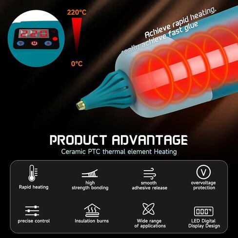 مسدس غراء ساخن لاسلكي لماكيتا 18 فولت LXT بطارية ليثيوم أيون، مسدس هواء ساخن 100 وات مع شاشة LCD رقمية، مسدس غراء سريع التسخين لمدة 30 ثانية 10 قطع 11 مم أعواد غراء للفنون/الحرف اليدوية/الإصلاحات (بدون بطارية) in Kuwait