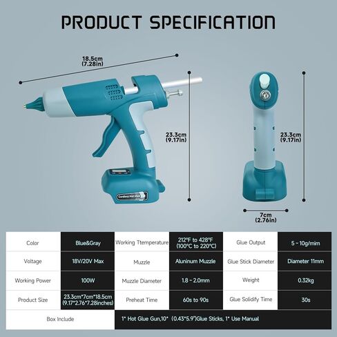 مسدس غراء ساخن لاسلكي لماكيتا 18 فولت LXT بطارية ليثيوم أيون، مسدس هواء ساخن 100 وات مع شاشة LCD رقمية، مسدس غراء سريع التسخين لمدة 30 ثانية 10 قطع 11 مم أعواد غراء للفنون/الحرف اليدوية/الإصلاحات (بدون بطارية) in Kuwait