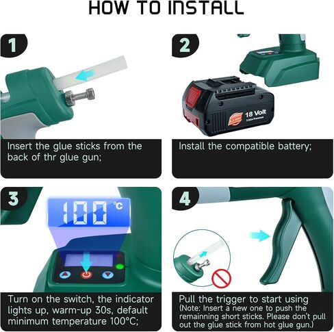 مسدس غراء ساخن لاسلكي لبطارية ليثيوم أيون 18 فولت من بوش، مسدس هواء ساخن 100 وات مع شاشة رقمية LCD، مسدس غراء سريع التسخين لمدة 30 ثانية 10 قطع 11 ملم من أعواد الغراء للفنون/الحرف اليدوية/الإصلاحات (بدون بطارية) in Kuwait