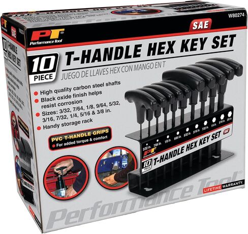 Performance Tool W80274 10-Piece SAE T-Handle Allen Wrench Set, Long Arm Hex Key Wrench Set in Saudi Arabia