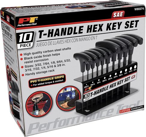 Performance Tool W80274 10-Piece SAE T-Handle Allen Wrench Set, Long Arm Hex Key Wrench Set in Saudi Arabia