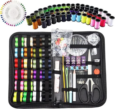 مجموعة خياطة كبيرة للبالغين والمبتدئين، 172 قطعة من لوازم الخياطة للسفر المنزلي وعائلة الطوارئ مع مقص وكشتبان وخيط وشريط قياس وما إلى ذلك in Kuwait
