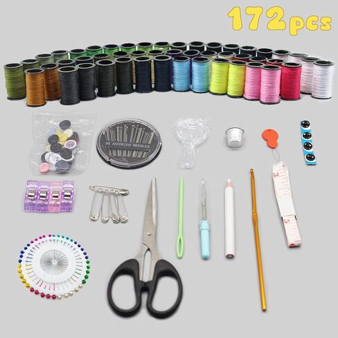 مجموعة خياطة كبيرة للبالغين والمبتدئين، 172 قطعة من لوازم الخياطة للسفر المنزلي وعائلة الطوارئ مع مقص وكشتبان وخيط وشريط قياس وما إلى ذلك in Kuwait