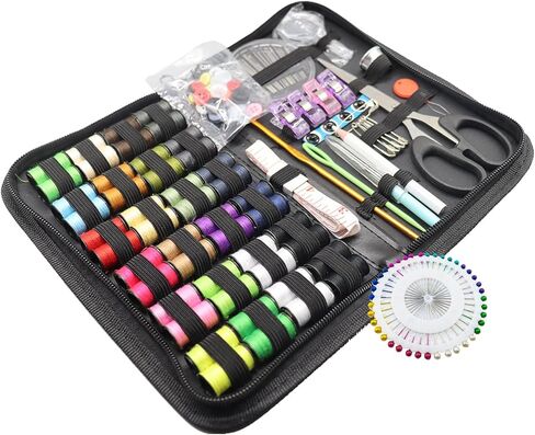 مجموعة خياطة كبيرة للبالغين والمبتدئين، 172 قطعة من لوازم الخياطة للسفر المنزلي وعائلة الطوارئ مع مقص وكشتبان وخيط وشريط قياس وما إلى ذلك in Kuwait