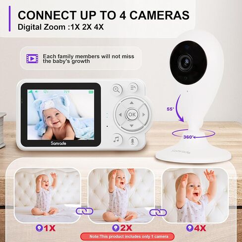 Samrado Baby Monitor with Camera and Audio 2600mAH Battery, 2.8" Screen Baby Video Monitors with Type-C Night Vision Two-Way Talk No WiFi 6 Lullabies in Saudi Arabia