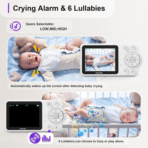 Samrado Baby Monitor with Camera and Audio 2600mAH Battery, 2.8" Screen Baby Video Monitors with Type-C Night Vision Two-Way Talk No WiFi 6 Lullabies in Saudi Arabia