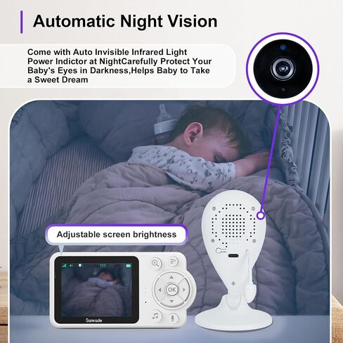 Samrado Baby Monitor with Camera and Audio 2600mAH Battery, 2.8" Screen Baby Video Monitors with Type-C Night Vision Two-Way Talk No WiFi 6 Lullabies in Saudi Arabia
