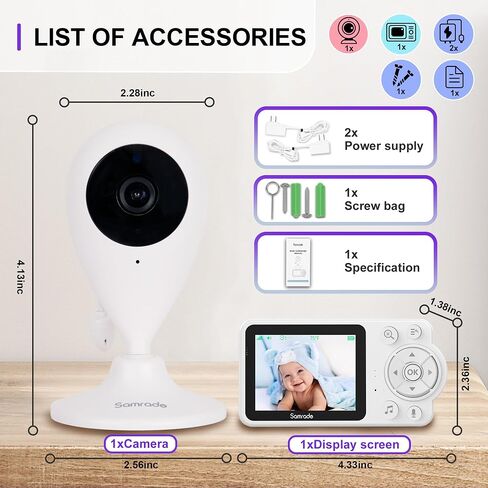 Samrado Baby Monitor with Camera and Audio 2600mAH Battery, 2.8" Screen Baby Video Monitors with Type-C Night Vision Two-Way Talk No WiFi 6 Lullabies in Saudi Arabia