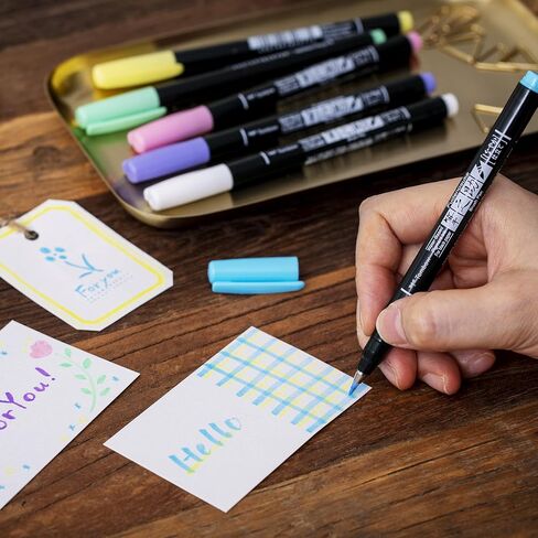 Tombow WS-BS6C Pencil, Water Based Sign Pen, Fudenosuke, Supple Tailored, Pastel Colors, Set of 6 Colors in Saudi Arabia
