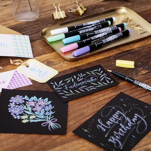 Tombow WS-BS6C Pencil, Water Based Sign Pen, Fudenosuke, Supple Tailored, Pastel Colors, Set of 6 Colors in Saudi Arabia
