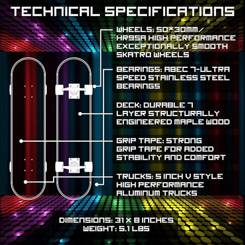 SKATRO - Pro Skateboard 31" Complete Skateboard. Skate Board Ages: Adults, Boys, Girls, Beginners, and Kids in Kuwait