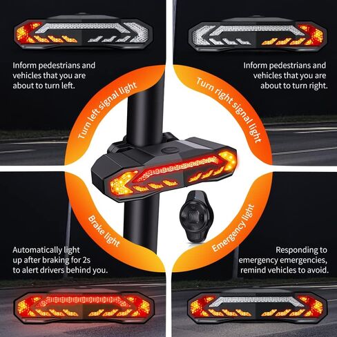 EQIIO Smart Bike Tail Light with Turn Signals, Bike Alarm with Wireless Remote, USB Rechargeable Bike Brake Light, Waterproof Auto ON/Off Bicycle Tail Lights for Night Riding in Saudi Arabia
