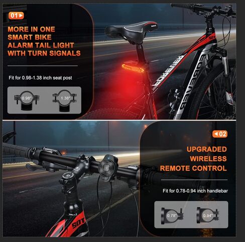 EQIIO Smart Bike Tail Light with Turn Signals, Bike Alarm with Wireless Remote, USB Rechargeable Bike Brake Light, Waterproof Auto ON/Off Bicycle Tail Lights for Night Riding in Saudi Arabia